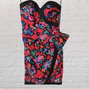A. J. BARI Vintage Strapless cocktail Dress 80s Cotton Jacquard Floral size 6
